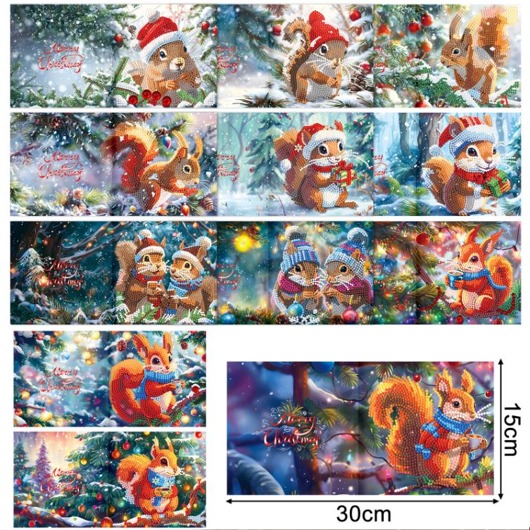 diamond painting 12 kerstkaarten - kerst eekhoorn set – afbeelding 2