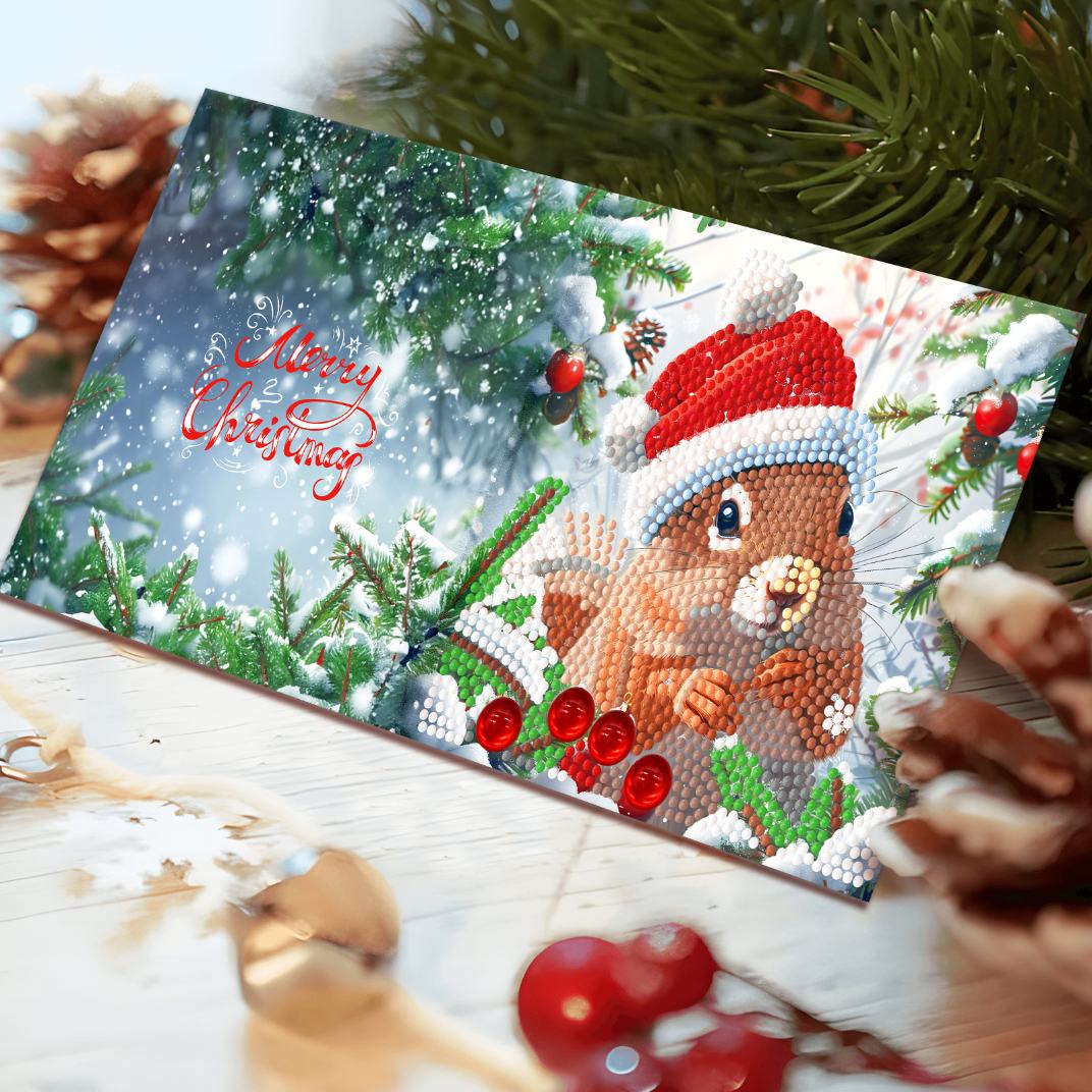 diamond painting 12 kerstkaarten - kerst eekhoorn set – afbeelding 5