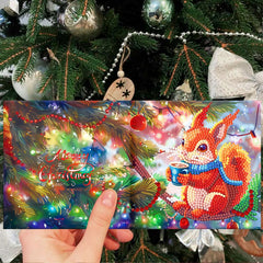 diamond painting 12 kerstkaarten - kerst eekhoorn set – afbeelding 7