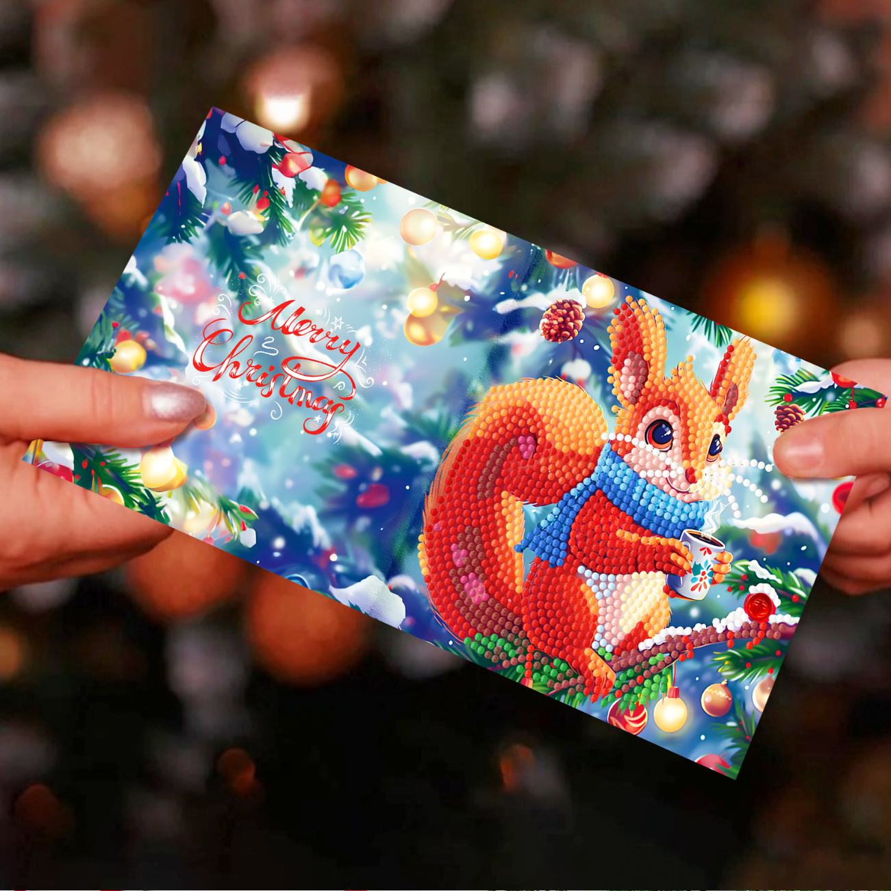 diamond painting 12 kerstkaarten - kerst eekhoorn set – afbeelding 8