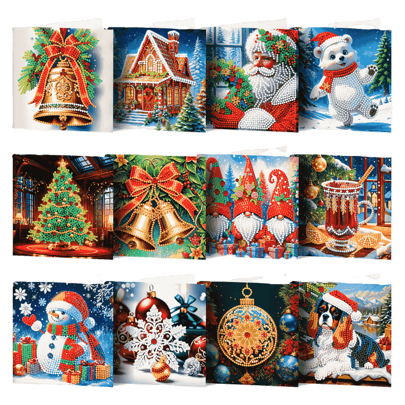 diamond painting 12 kerstkaarten - kerstavond set – afbeelding 1