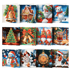 diamond painting 12 kerstkaarten - kerstavond set – afbeelding 1