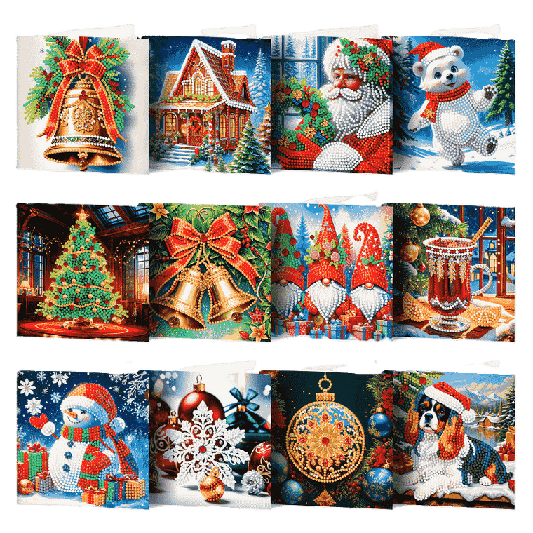 diamond painting 12 kerstkaarten - kerstavond set – afbeelding 1