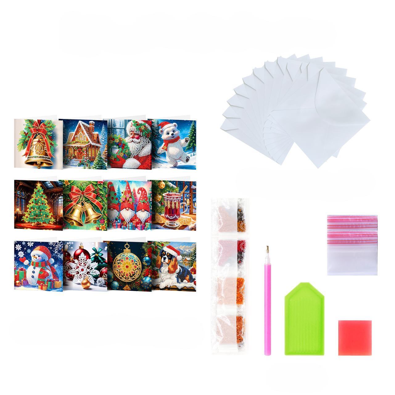 diamond painting 12 kerstkaarten - kerstavond set – afbeelding 11