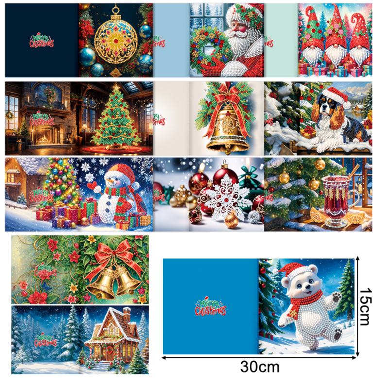 diamond painting 12 kerstkaarten - kerstavond set – afbeelding 2