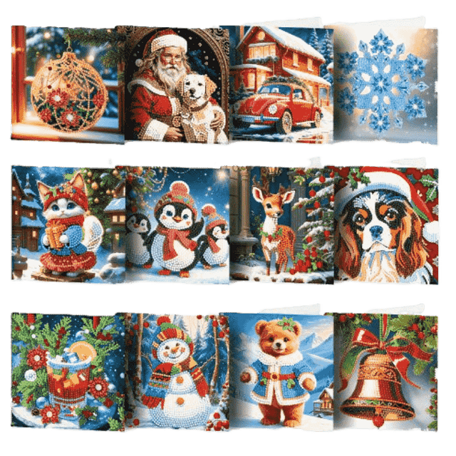 diamond painting 12 kerstkaarten - kerstmagie set – afbeelding 1
