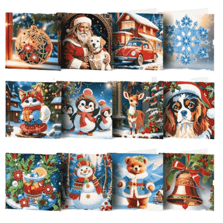 diamond painting 12 kerstkaarten - kerstmagie set – afbeelding 1