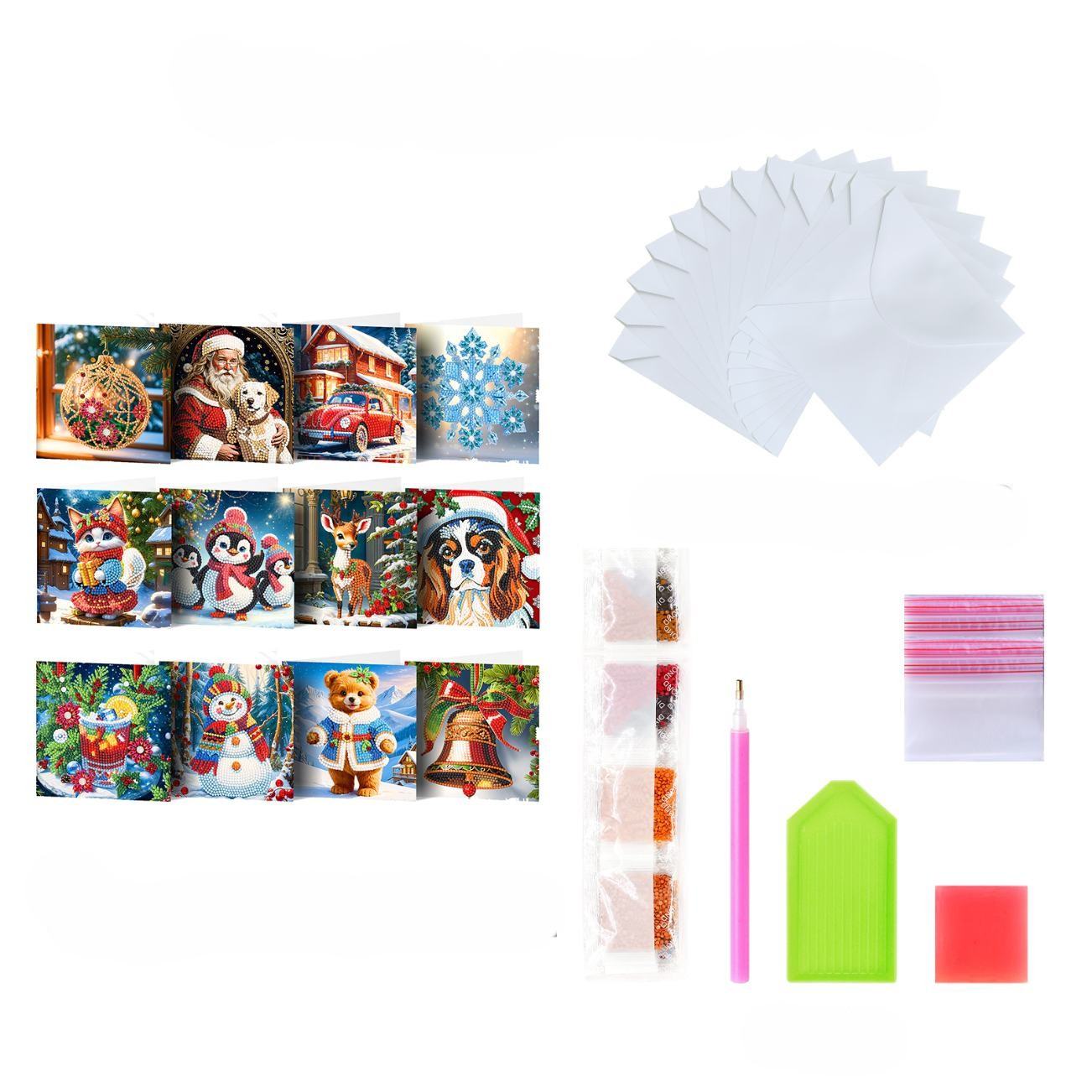 diamond painting 12 kerstkaarten - kerstmagie set – afbeelding 11