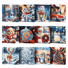 diamond painting 12 kerstkaarten - kerstman & diertjes set – afbeelding 1