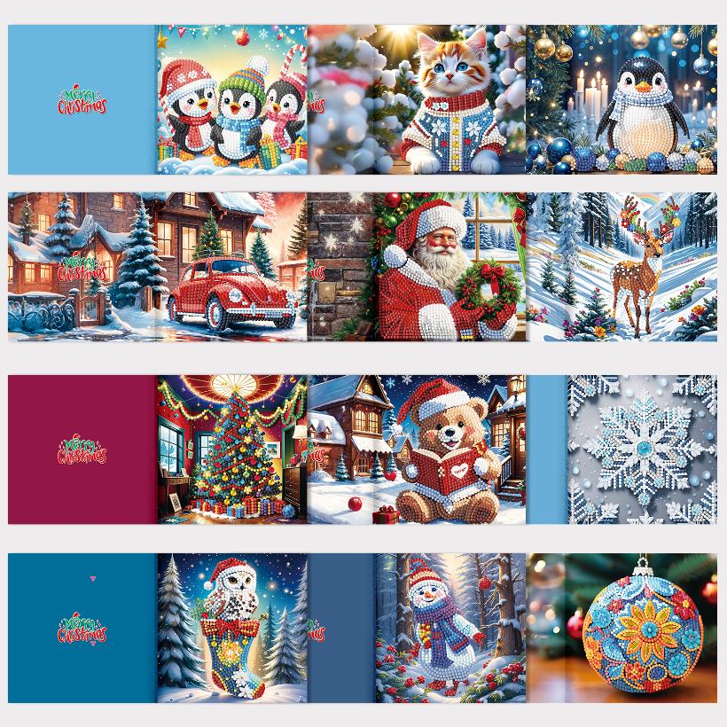 diamond painting 12 kerstkaarten - kerstman & diertjes set – afbeelding 10