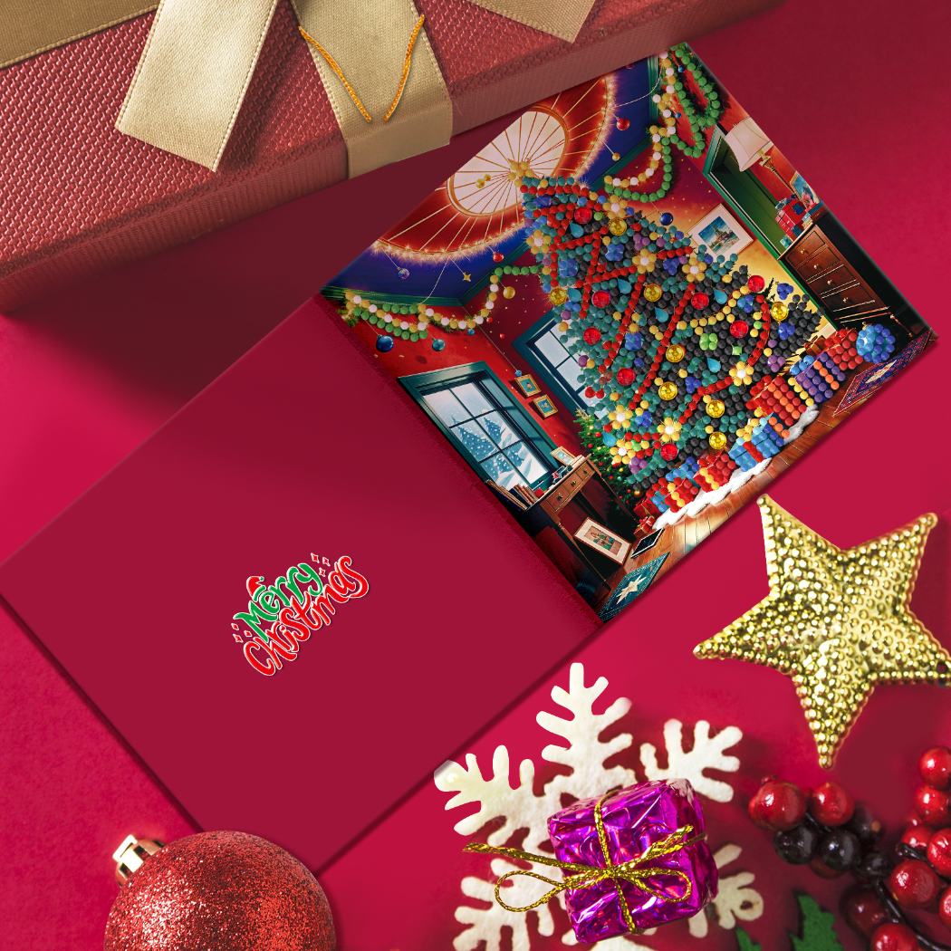 diamond painting 12 kerstkaarten - kerstman & diertjes set – afbeelding 4