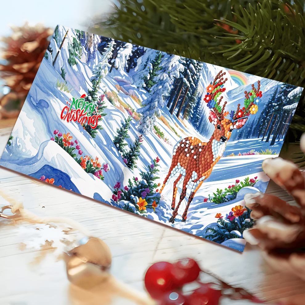 diamond painting 12 kerstkaarten - kerstman & diertjes set – afbeelding 8