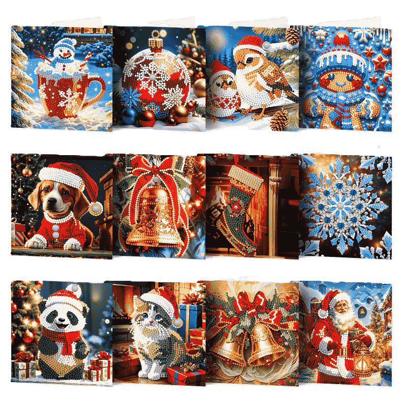 diamond painting 12 kerstkaarten - kerstsfeer set – afbeelding 1