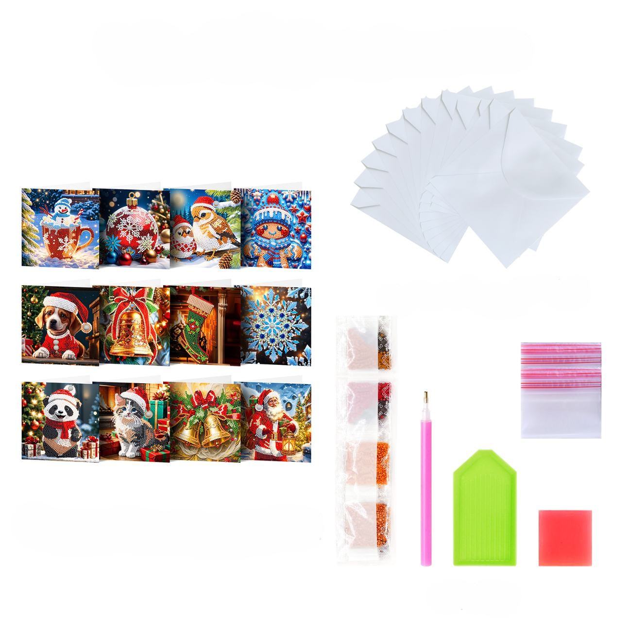 diamond painting 12 kerstkaarten - kerstsfeer set – afbeelding 11