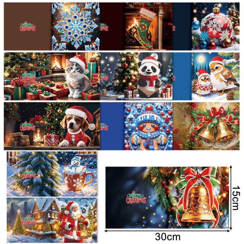 diamond painting 12 kerstkaarten - kerstsfeer set – afbeelding 2