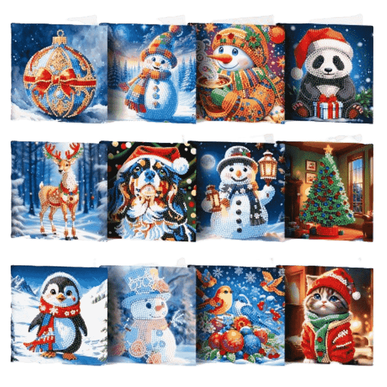 diamond painting 12 kerstkaarten - magische kerst set – afbeelding 1