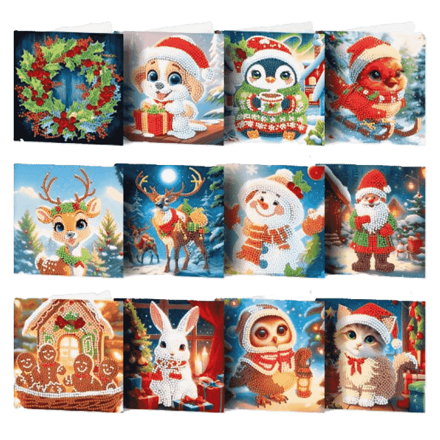 diamond painting 12 kerstkaarten - schattige kerst set – afbeelding 1