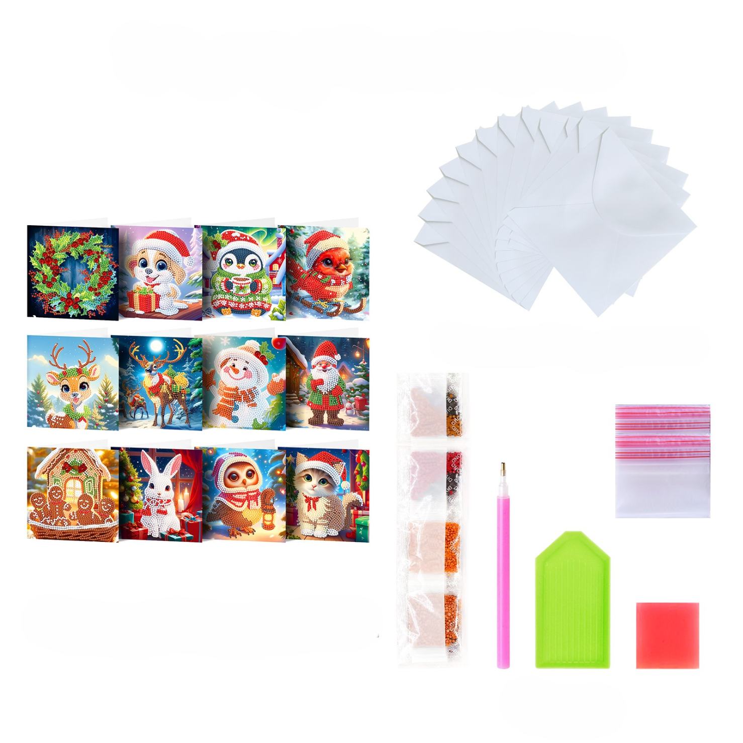 diamond painting 12 kerstkaarten - schattige kerst set – afbeelding 11