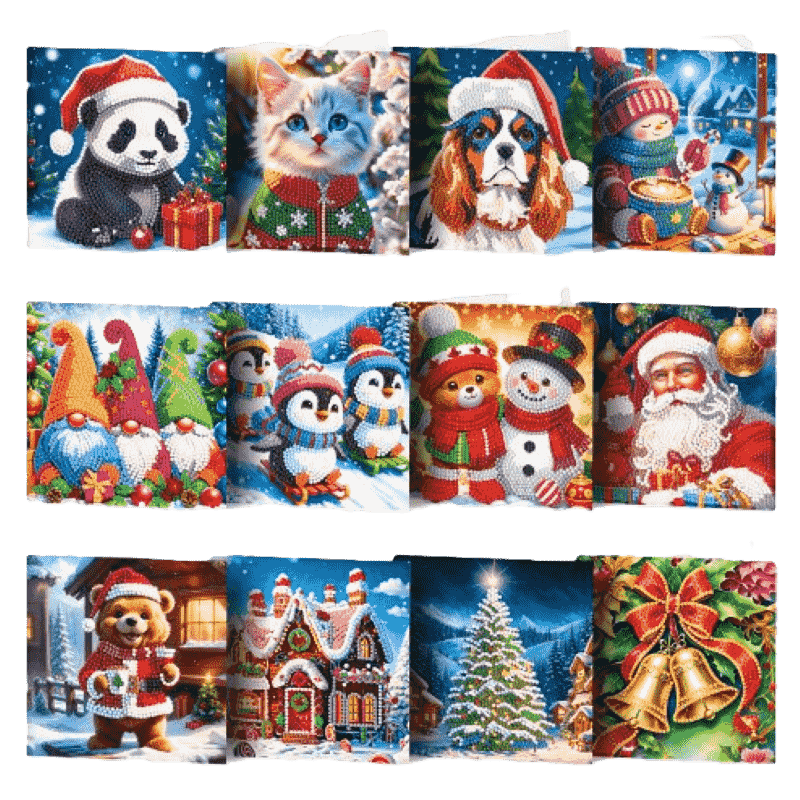 diamond painting 12 kerstkaarten - vrolijke kerst set – afbeelding 1