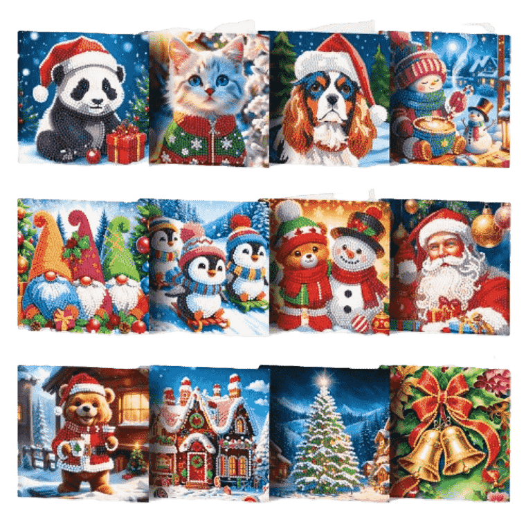 diamond painting 12 kerstkaarten - vrolijke kerst set – afbeelding 1