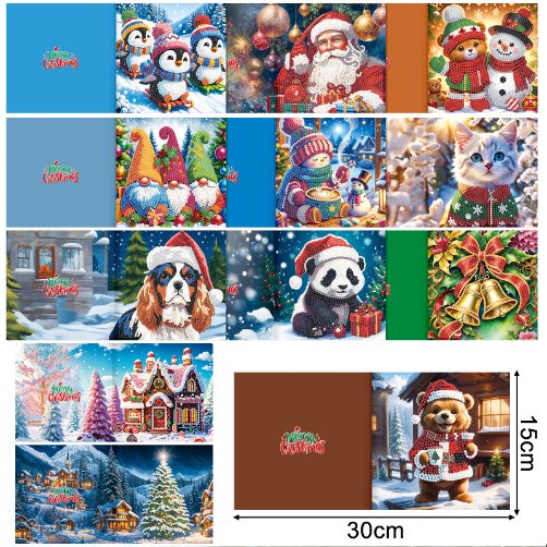 diamond painting 12 kerstkaarten - vrolijke kerst set – afbeelding 2