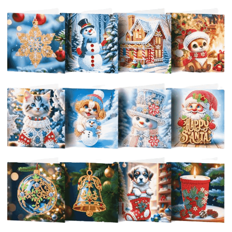 diamond painting 12 kerstkaarten - wintervrienden set – afbeelding 1