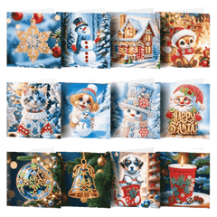 diamond painting 12 kerstkaarten - wintervrienden set – afbeelding 1