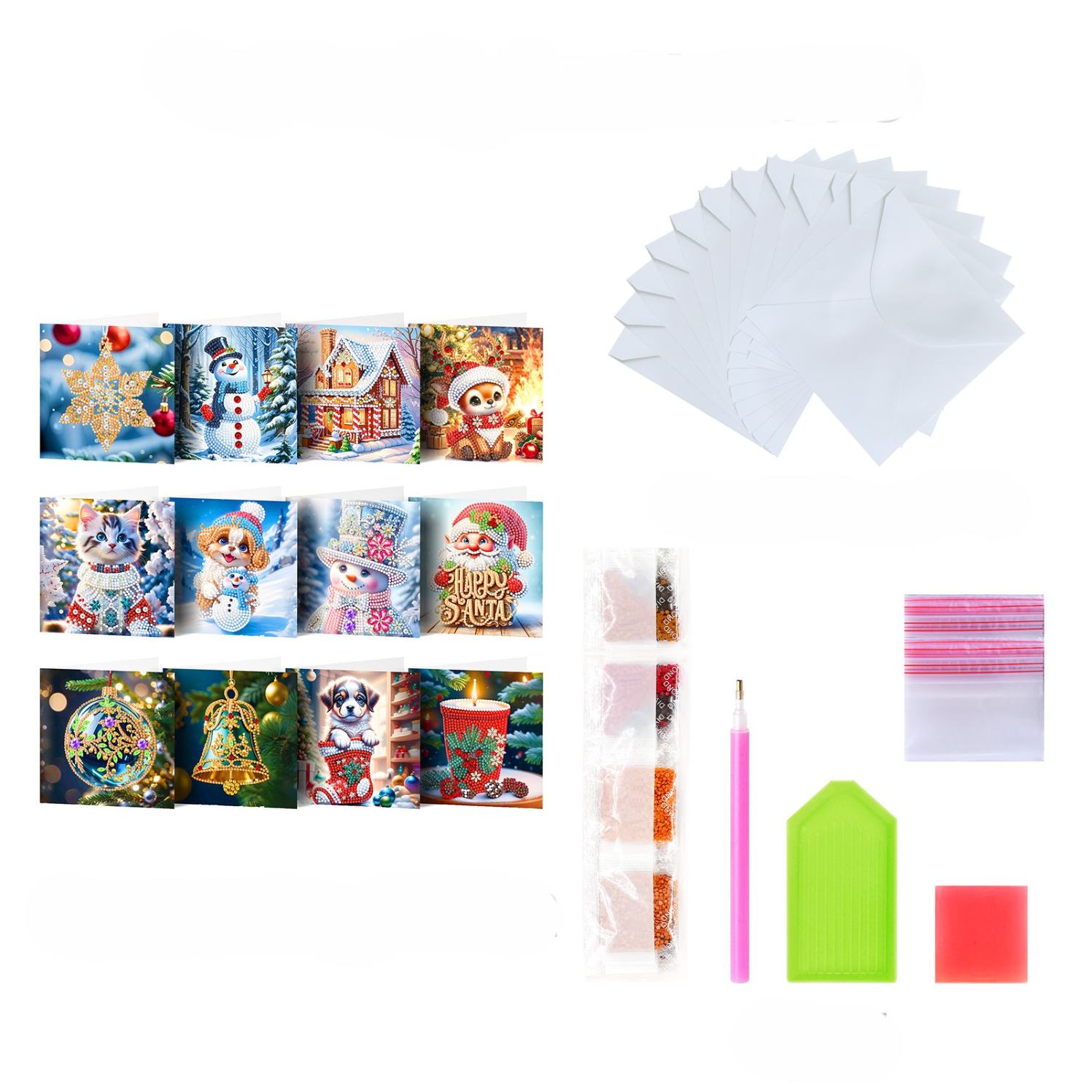 diamond painting 12 kerstkaarten - wintervrienden set – afbeelding 11