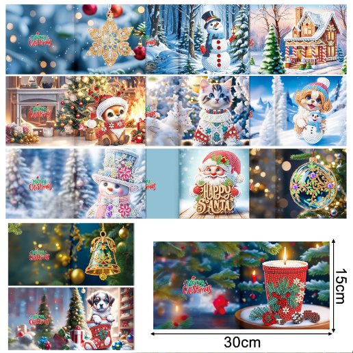 diamond painting 12 kerstkaarten - wintervrienden set – afbeelding 2