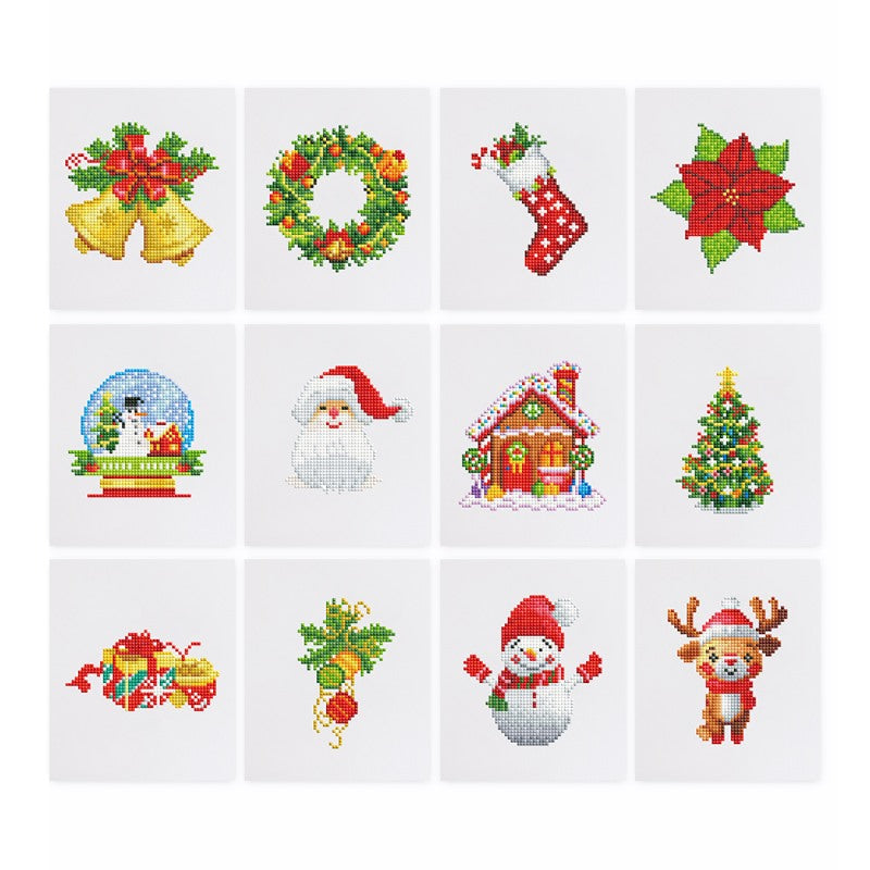 diamond painting - 12 mini diamond paintings - kerst set – afbeelding 1