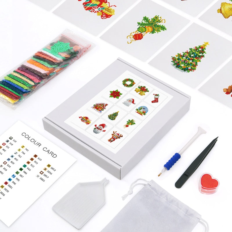 diamond painting - 12 mini diamond paintings - kerst set – afbeelding 2