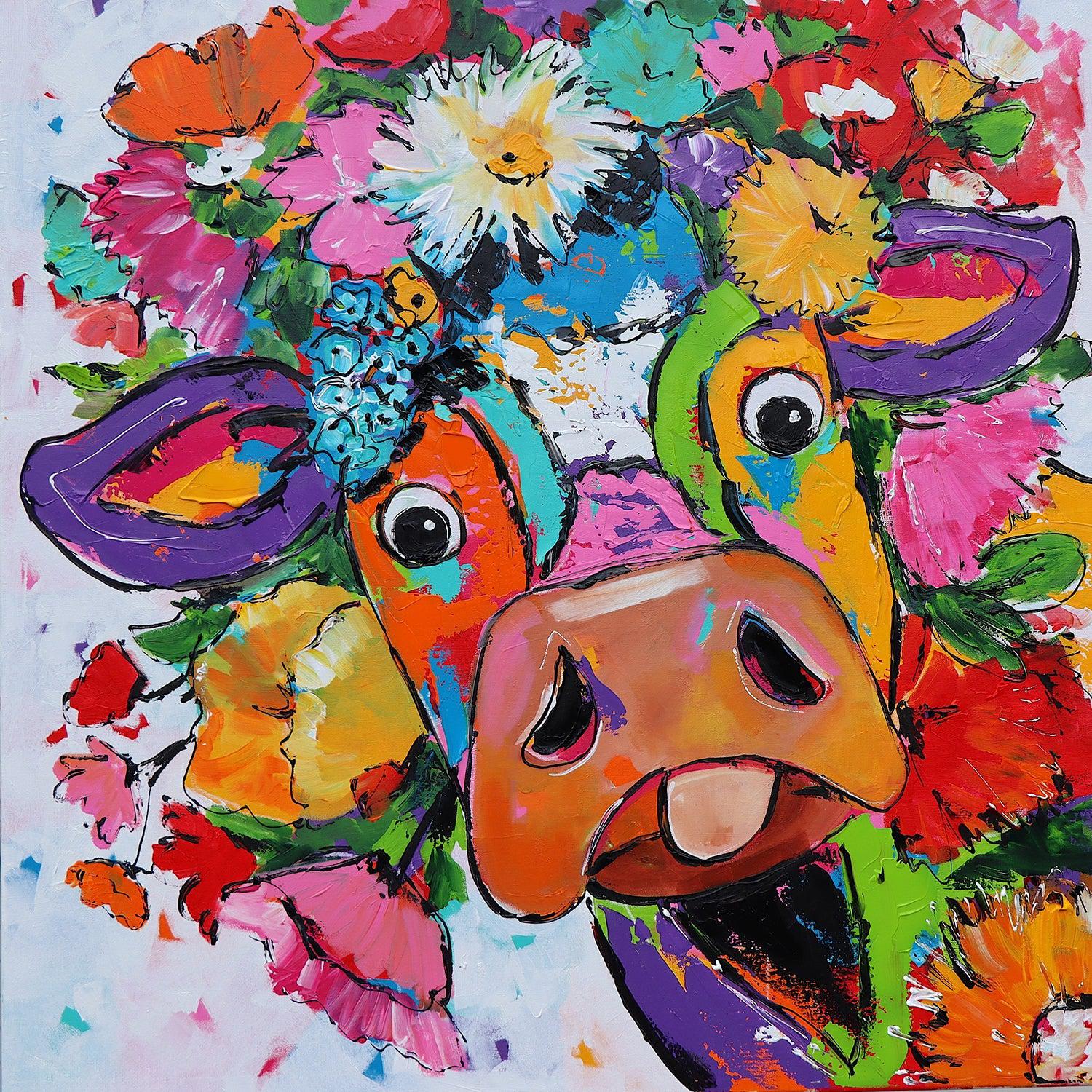 Diamond Painting Koe Met Bloemen – volledig ontwerp