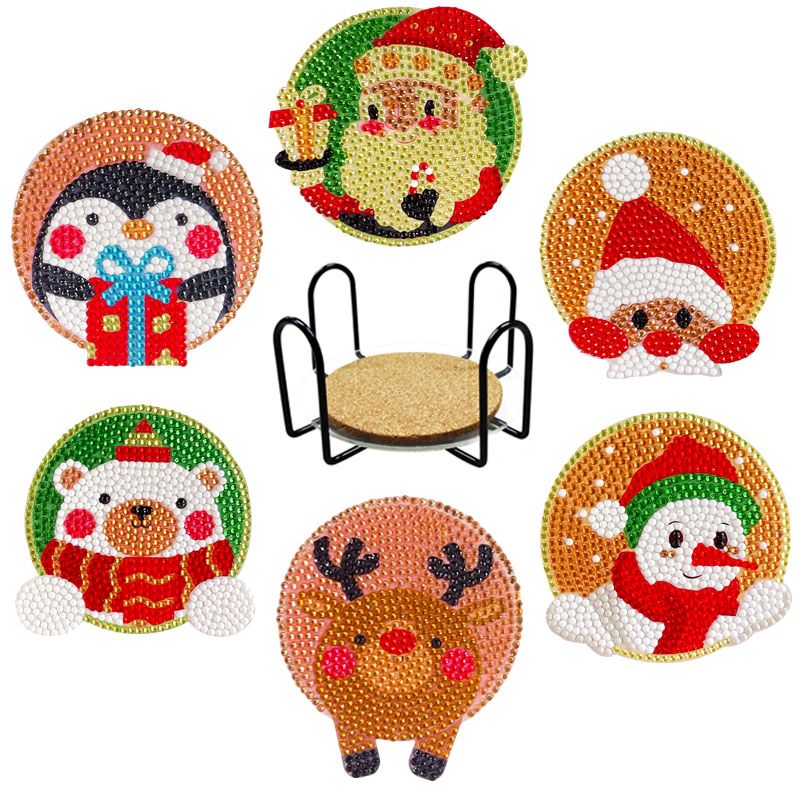 diamond painting kerstonderzetters – 6 stuks, 4 ontwerpen – afbeelding 1