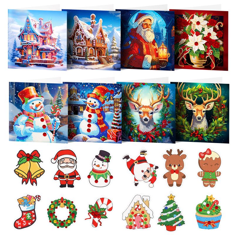 diamond painting 8 kerstkaarten + 12 hangers – afbeelding 1