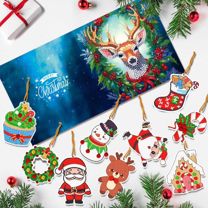 diamond painting 8 kerstkaarten + 12 hangers – afbeelding 12