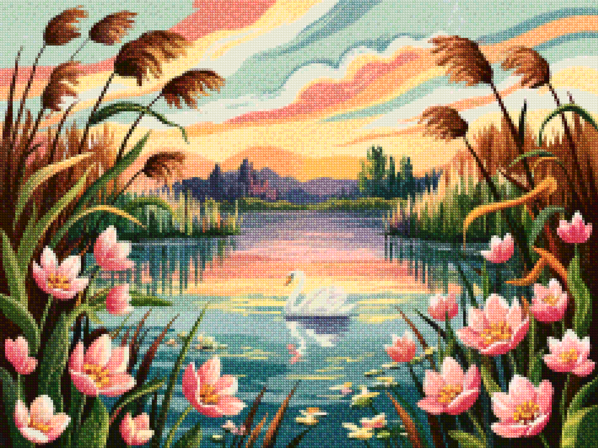 Diamond Painting - Avondbloemenlandschap