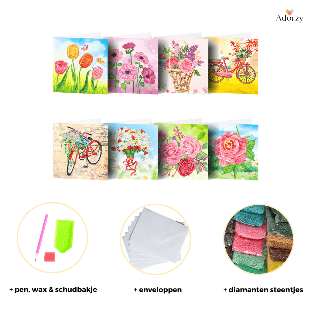 Diamond painting wenskaart - set van 8 - inclusief enveloppen