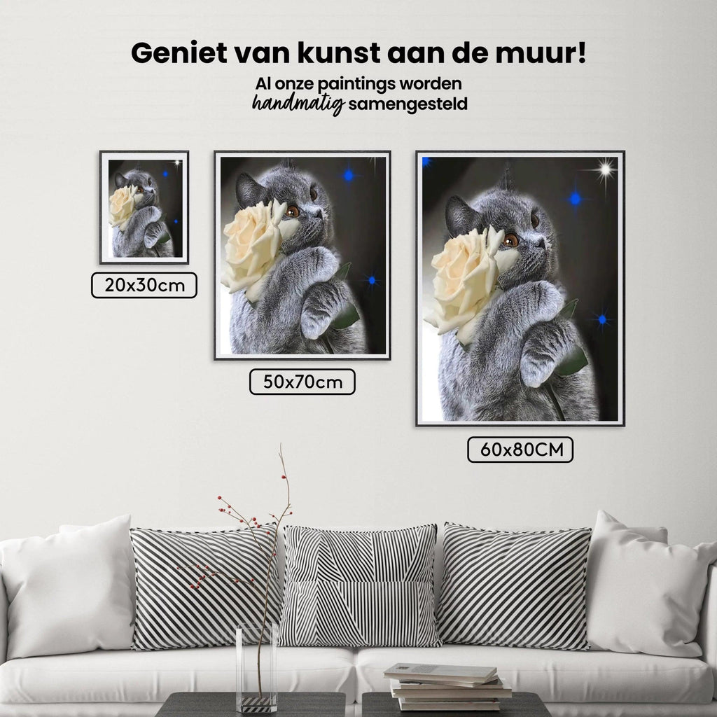 Diamond Painting Kat met witte roos - SEOS Shop ®