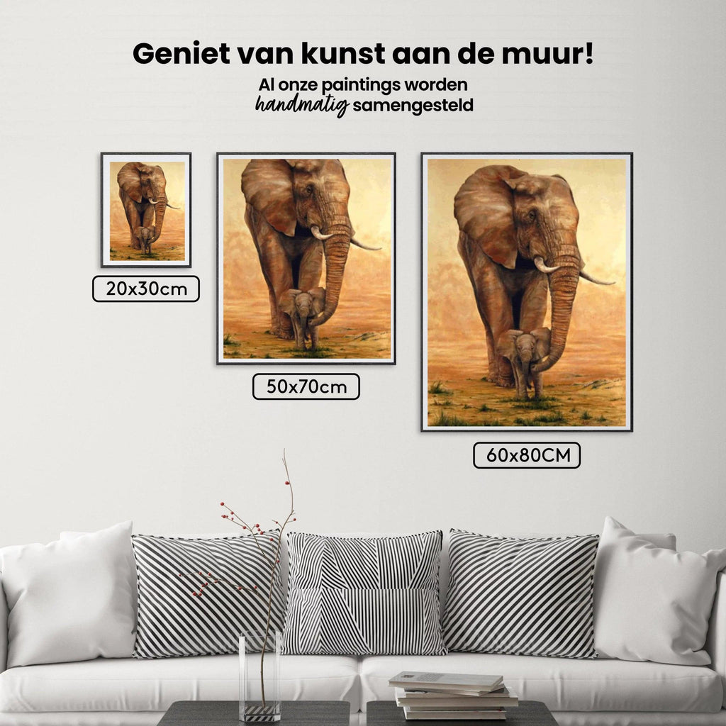 Diamond Painting Olifant met Kalfje op de Savanne - SEOS Shop ®