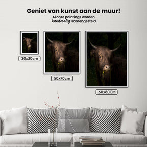 Diamond Painting Schotse hooglander - Schots hooglandrund met paardenbloem en gras in de bek - SEOS Shop ®