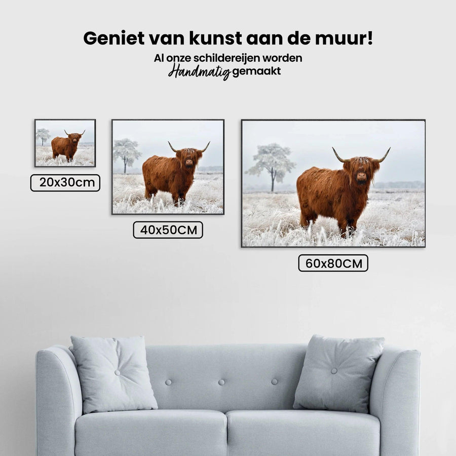 Diamond Painting Schotse hooglander - Wollige Schotse hooglander in de winterse wei - SEOS Shop ®