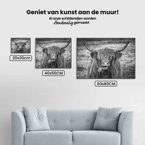 Diamond Painting Schotse hooglander - Zwart-wit beeld van Schotse hooglander - SEOS Shop ®