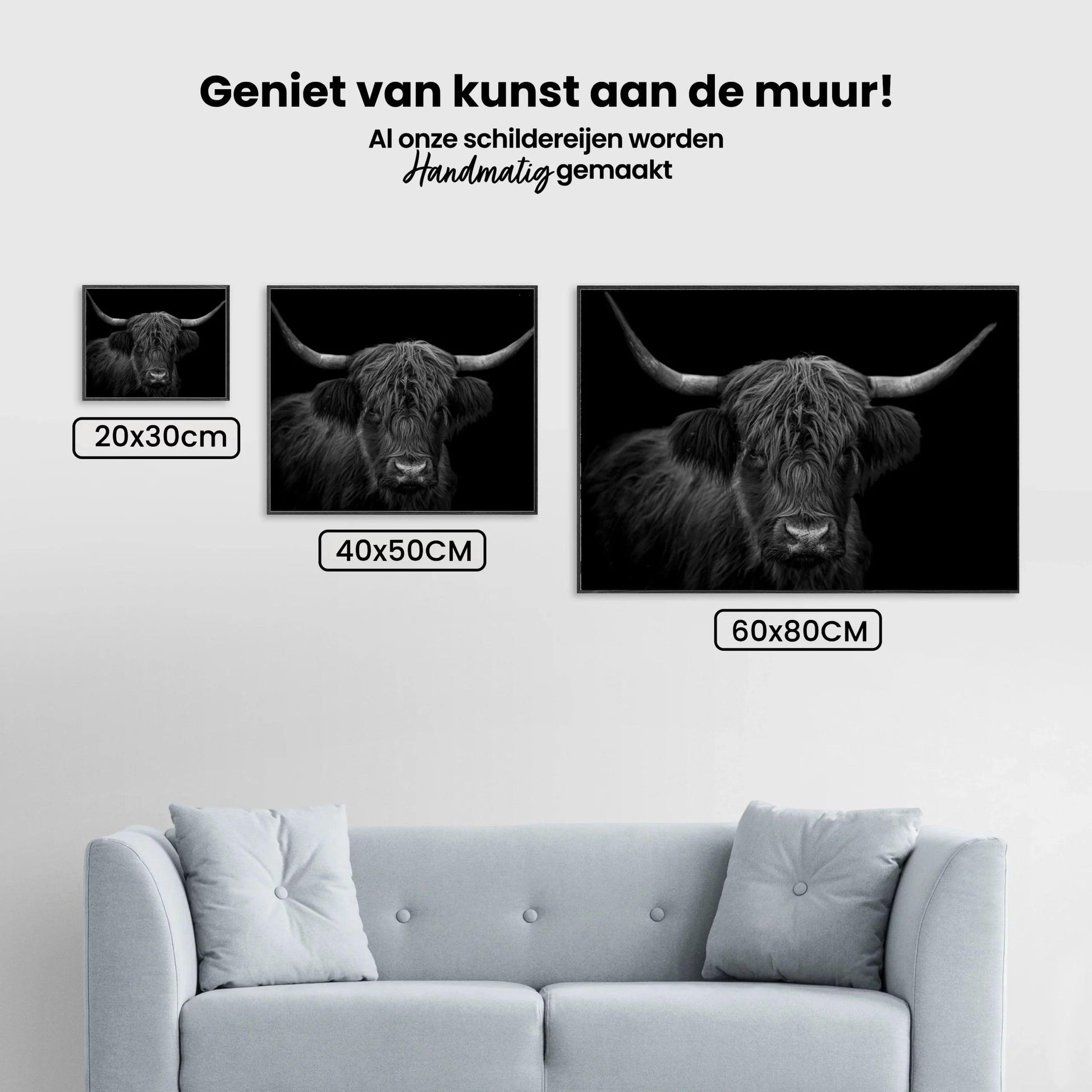 Diamond Painting Schotse hooglander - Zwart-wit portret van een harige Schotse hooglander - SEOS Shop ®