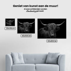 Diamond Painting Schotse hooglander - Zwart-wit portret van een harige Schotse hooglander - SEOS Shop ®