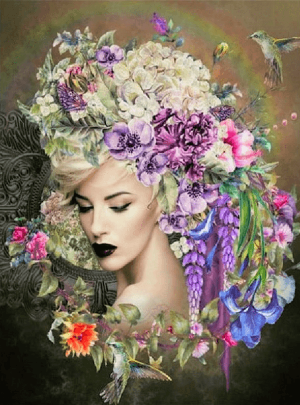 Diamond Painting Vrouwen met bloem en kolibrie - SEOS Shop ®