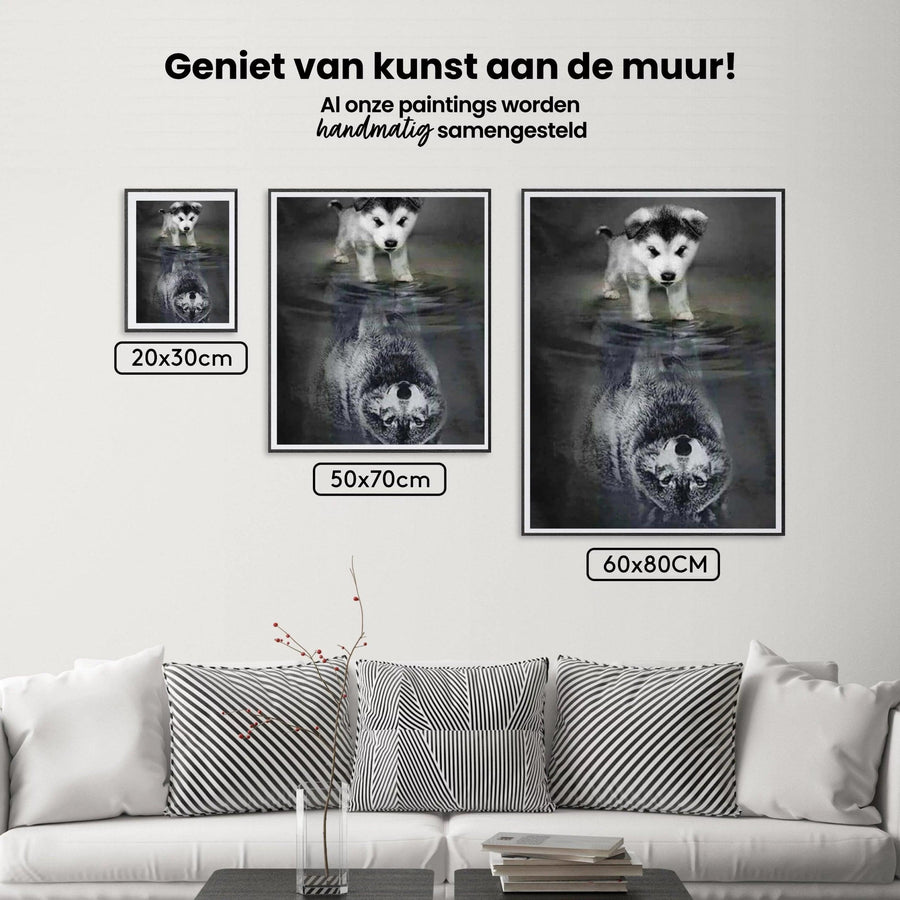 Diamond Painting Wolven Welpje in spiegelbeeld – SEOS Shop ®
