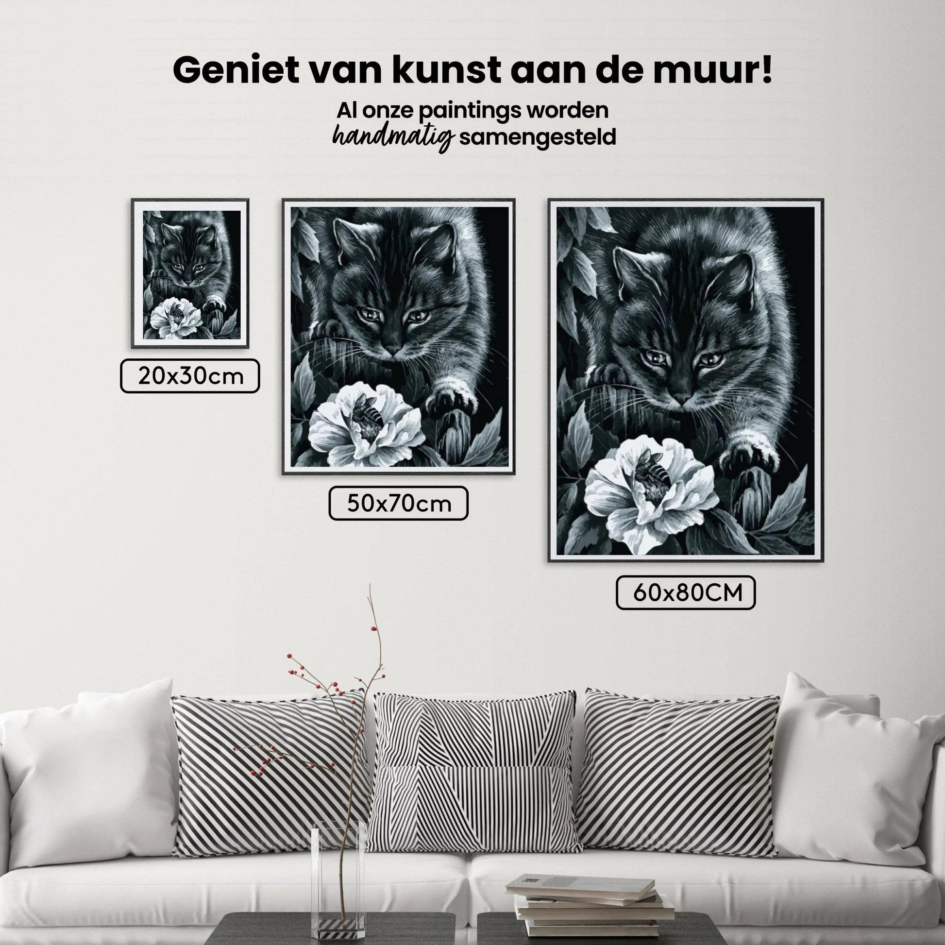 Diamond Painting Zwarte kat met bloem en bij - SEOS Shop ®