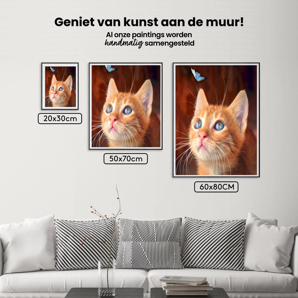 Diamond Painting - Bruine Poes met Blauwe Vlinder - SEOS®