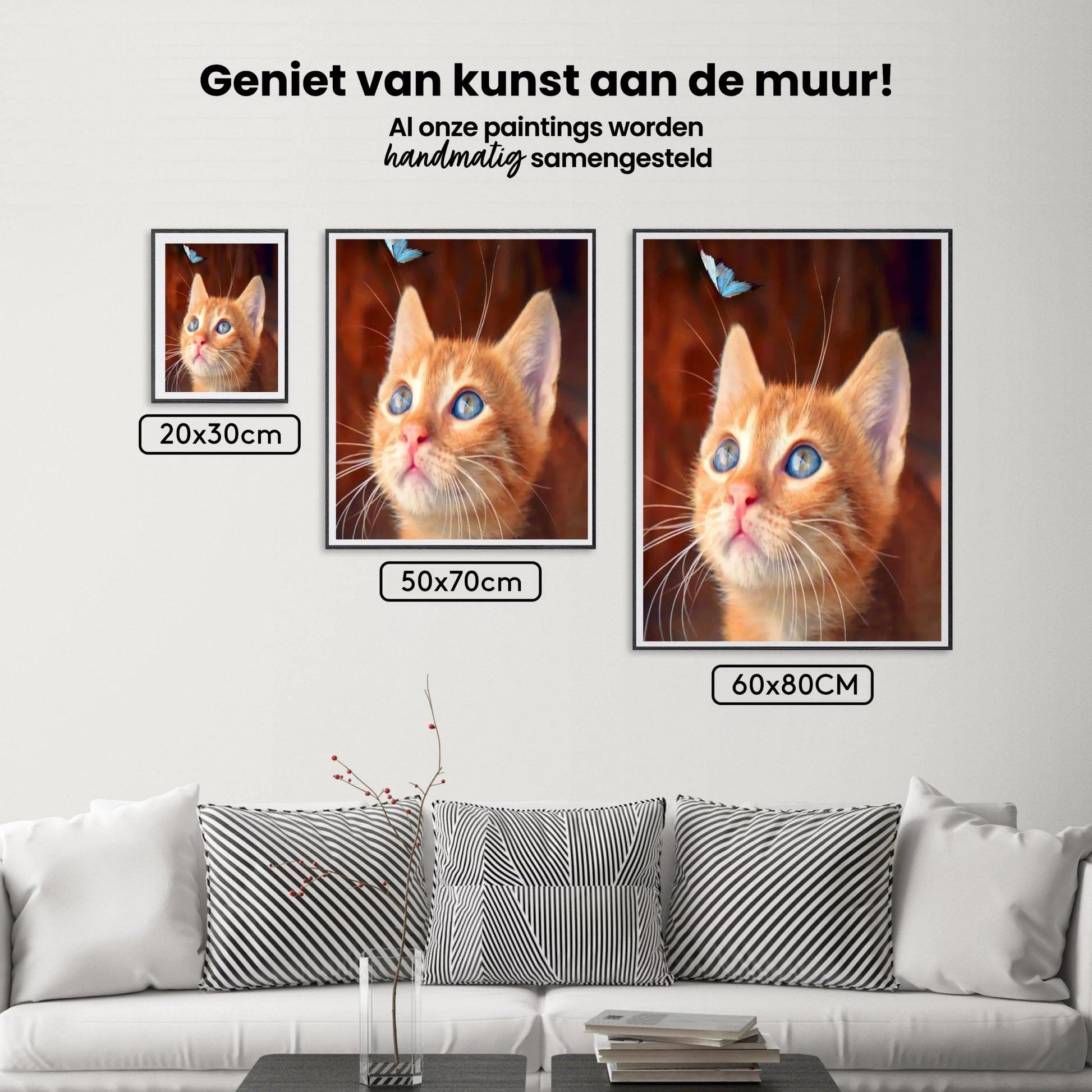 Diamond Painting - Bruine Poes met Blauwe Vlinder - SEOS®
