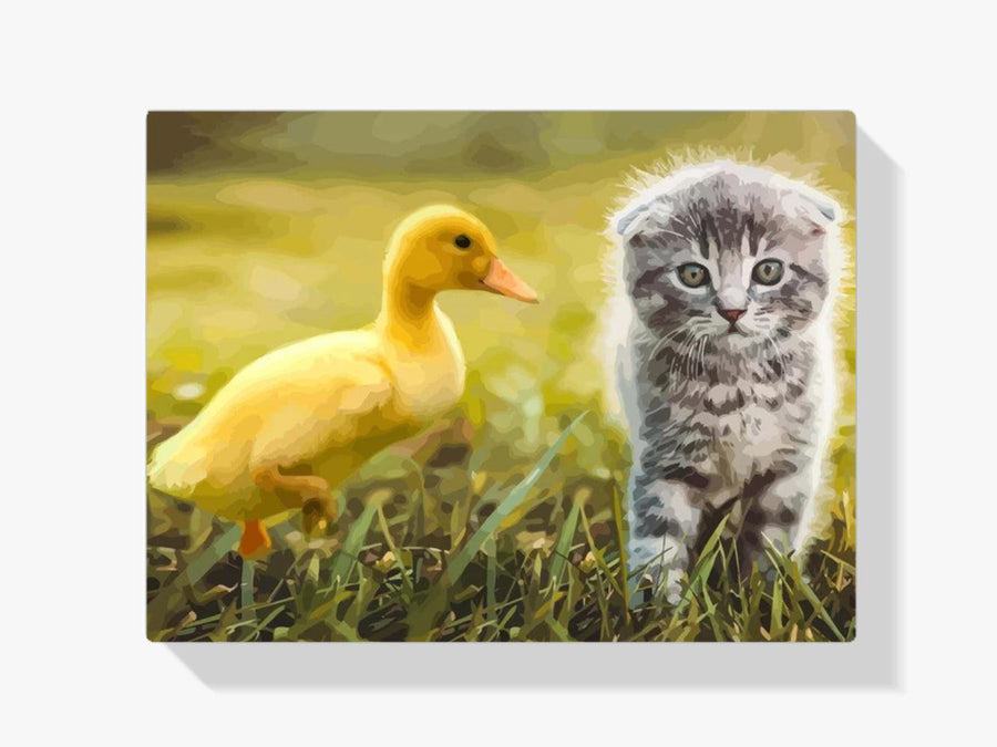 Diamond Painting - Eend speelt met kat - SEOS®